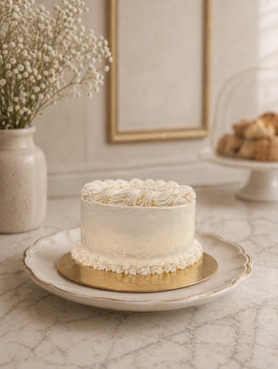 Classic vintage buttercream cake on a gold board